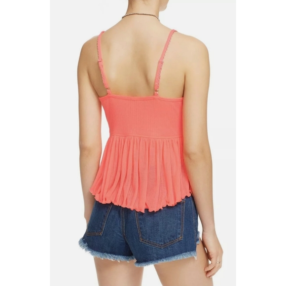 FREE PEOPLE Pink Tiered V-Neck Ruffle Tnak Top | M - Picture 3 of 12